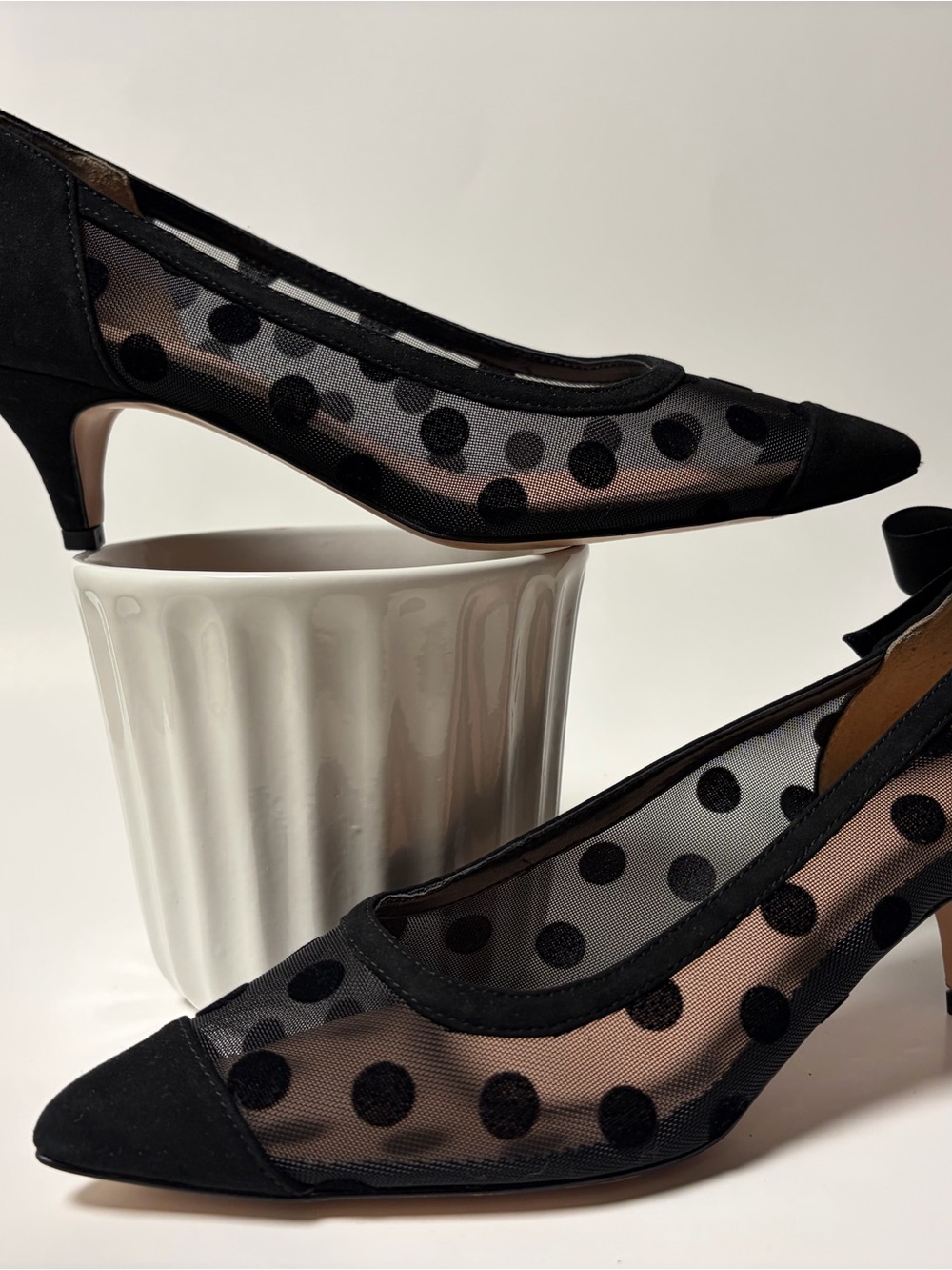 J.Crew Black Polka Dot Mesh Pointed-Toe Pumps